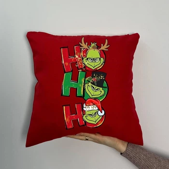 Подушка з принтом габардинова ХоХоХо Грінч, червона 35х35 (1413)