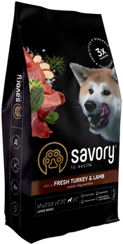 Сухой корм для собак крупных пород Savory Large Breeds rich in Fresh Turkey and Lamb со свежим мясом индейки и ягнятиной 12 кг (4820232630242)