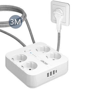 Мережевий фільтр трійник LENCENT SK002EU 3m 2500W 10A 8 в 1 3 USB + TYPE-C подовжувач розгалужувач з вимикачем
