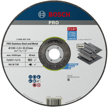 Отрезной диск Bosch Inox вогнутый 230 х 1.9 мм (2608601514)