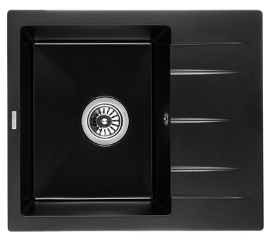 Кухонная мойка гранит GRANADO Madrid Black Shine (1601) + сифон одинарный для кухонной мойки Nova