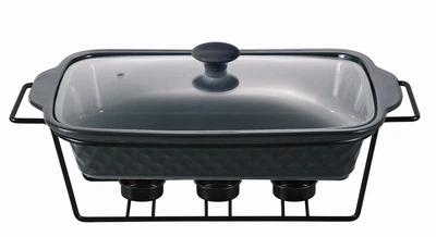 Мармит керамический Kamille KM-6420 прямоугольный 1,4 л со стеклянной крышкой на подставке Черный (127-84-6420)