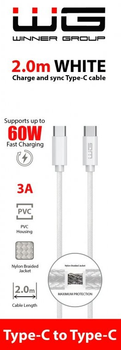 Kabel Winner Group USB Type-C - USB Type-C 3 A 2 m White (8591194114366)