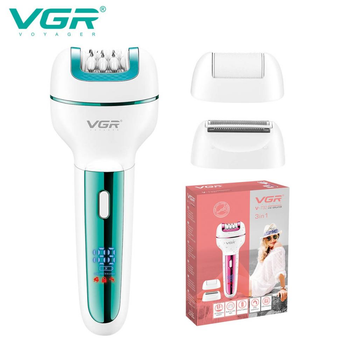 Эпилятор 3 в 1 VGR V-733 3 насадки/600mAh/IPX5/LED display/Green (00000010663)