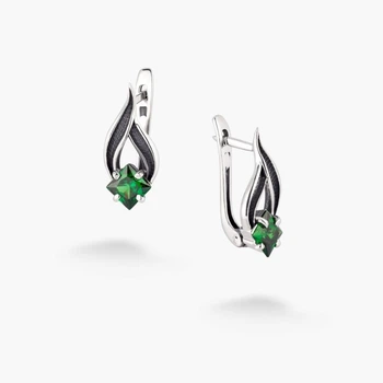 Серебряные Серьги Листочек Вербочки Emerald