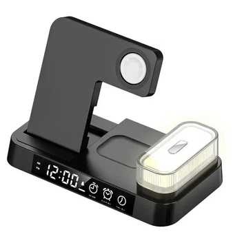 Беспроводная зарядная док-станция VIKEFON 3 в 1 для смартфонов / наушников / Samsung Watch, с подсветкой и ночником, черная "G" (78803427)