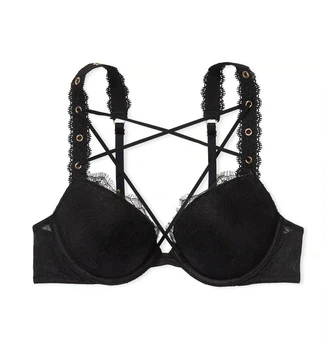 Бюстгалтер с пушап и портупеями Victoria's Secret Very Sexy Rose Lace & Grommet Push-Up Bra черный 34B (75B)