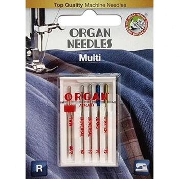 Иглы швейные универсальные ORGAN MULTI BOX блистер (Twin 1шт, Universal 2шт, Jeans 1шт, Super Stretch 1шт) для бытовых швейных машин (7034)