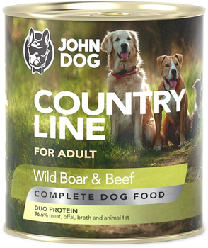 Вологий корм для собак John Dog Country Line кабан з яловичиною 800 г (5903769004645)