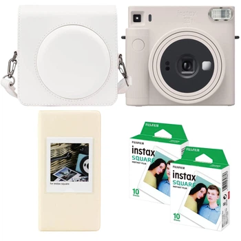 Подарунковий набір камера миттєвого друку Fujifilm Instax Square SQ1 Chalk White / Чохол білий / Фотоальбом молочний (64 фото) / Фотопапір (20 знімків)
