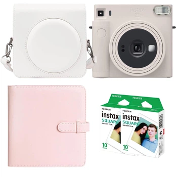 Подарунковий набір камера миттєвого друку Fujifilm Instax Square SQ1 Chalk White / Чохол білий / Фотоальбом рожевий (288 фото) / Фотопапір (20 знімків)