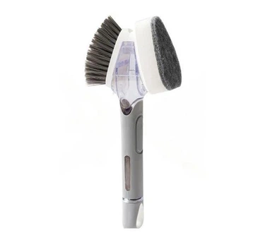 Двостороння щітка з дозатором для миття посуду UKC Dish Wand Scrub Drush 2в1 Сірий