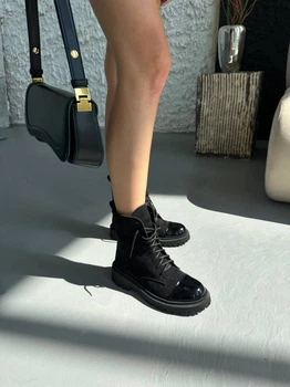 Жіночі черевики демісезонні ShoesBand Чорні натуральна замша з лаковим носком 36 (23,5 см) (S55141-3д)