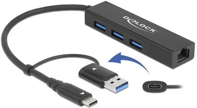 USB Hub Delock 3 Port USB 3.2 Gen 1 + Gigabit LAN (4043619641499)