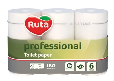 Туалетная бумага белая 2-слойная Ruta Professional, 6 шт/уп