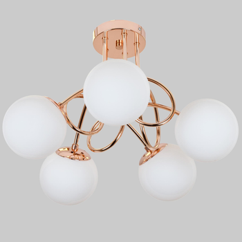 Потолочная золотая люстра с 5 плафонами-шарами "Modern Glow" (52-9910-5 GOLD+WH)
