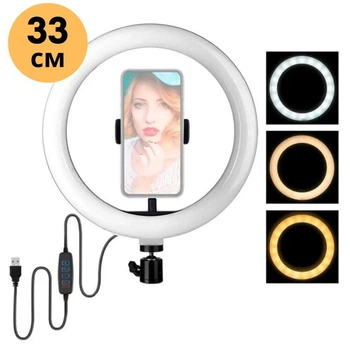 Кольцевая лампа 33 см для фото и видео съемки Ring Light LED Лампа блоггера с держателем Белая с регулируемой яркостью 360 градусов 3 режима