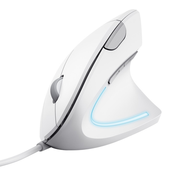 Мышь Trust Verto Ergonomic, White, USB, оптическая, 1000/1600 dpi, в эргономичном вертикальном исполнении, 6 кнопок, светодиодная голубая подсветка, 1.5 м (25133)