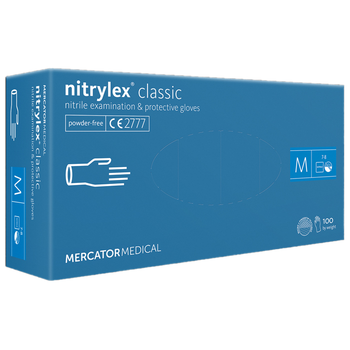 Перчатки нитриловые MERCATOR Nitrylex Classic BLUE неопудренные, размер М, 100 шт