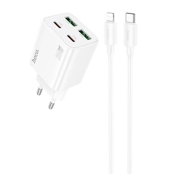 Мережевий зарядний пристрій HOCO N56 Fundador PD30W four-port (2C2A) + Type-C to Lightning (White) (209773)