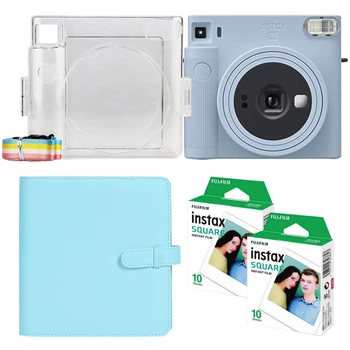Подарунковий набір камера миттєвого друку Fujifilm Instax Square SQ1 Glacier Blue / Чохол прозорий/ Фотоальбом блакитний (288 фото) / Фотопапір (20 знімків)