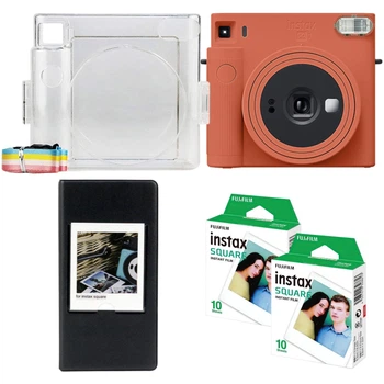 Подарунковий набір камера миттєвого друку Fujifilm Instax Square SQ1 Terracotta Orange / Чохол прозорий / Фотоальбом чорний (64 фото) / Фотопапір (20 знімків)