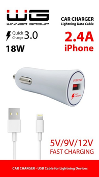 Ładowarka samochodowa Winner Group 1 x USB-A 18 W + kabel Lighting White (8591194069499)