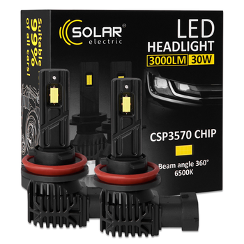 Автолампа Solar LED H8-H11-H16 12/24V 30W 3000Lm 6500K CSP3570 2шт 8411S2
