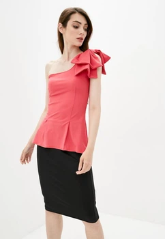 Женский костюм блуза с бантиком + юбка миди Подіум Bow 27928-PINK S Малиновый