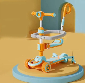 Детский самокат-трансформер CITY LINE Baby Care 388 с родительской ручкой оранжевый
