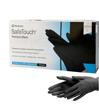 Перчатки нитриловые текстурированные Medicom SafeTouch Premium Black (черные) L-size, 100шт./уп. - 1187H-D