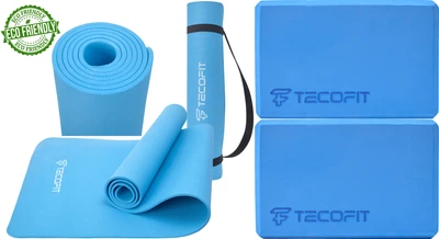 Набор Коврик/мат TECOFIT EVA 173x61x0.6 см Синий + чехол-сумка в подарок (TOP240214836) + Блок для йоги TECOFIT Голубой 2 шт. (TOP17123690/1)