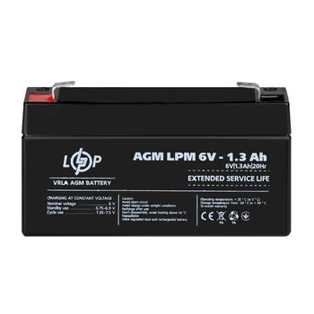 Аккумуляторная батарея LogicPower LPM 6V-1.3Ah (LP4157) AGM VRLA, герметичная, безобслуживаемая, для сигнализаций, аварийного освещения и резервного питания