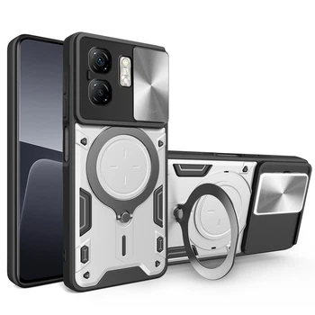 Чехол Magnetic Shield для Infinix Hot 50i / X6531 бампер противоударный с подставкой кольцом Silver