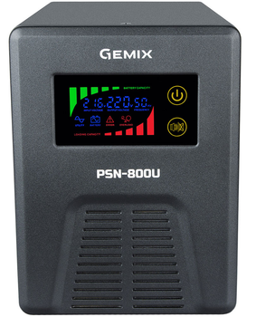 ДБЖ Gemix PSN-800U, 800VA/480W 12V/220V, 7/9/13A, 3*Schuko, без АКБ