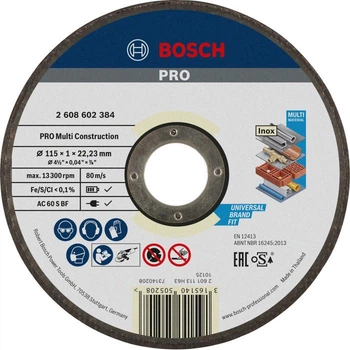 Круг отрезной Bosch PRO Multi Material 115×1×22.23 мм (2608602384)