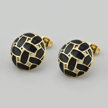 Сережки гвоздики Vintage 49009 розмір 17х11 мм чорна емаль вага 5.9 г сталь позолота 14К