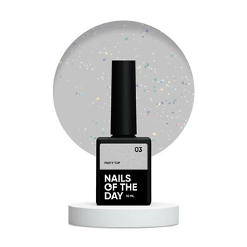 Топ для гель-лака без липкого слоя Nails Of The Day Party Top 03 прозрачный с голографическим шиммером 10 мл
