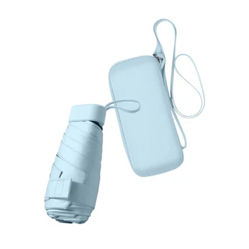 Карманный мини - зонт с футляром и ремешком Голубой