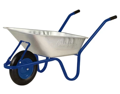 Тачка садовая BLUETOOLS WRC Basic (80 л, 150 кг, 0.6 мм) усиленная оцинкованная одноколесная с пневматическим колесом (24223)