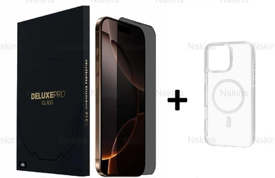 Защитное премиум стекло антишпион Privacy iLera DeLuxe Incognito FullCover Glass для Apple iPhone 15 Pro Black + Подарок Чехол поликарбонат Wave TPU + PC with MagSafe для iPhone