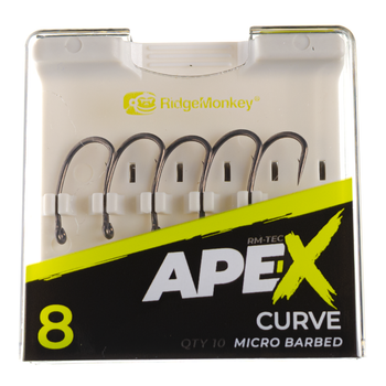 Крюк карповый RidgeMonkey Ape-X Curve з борідкою size 8 (10 шт/уп) RMT285,9168.01.68