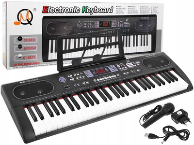 Keyboard Ramiz dla dzieci wielofunkcyjny interaktywny z mikrofonem taktometrem stojakiem na nuty USB MP3 Czarny (5903864900071)