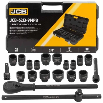 Набор инструментов JCB 6213-9MPB комбинированный профессиональный из хромомолибденовой стали в пластиковом кейсе 3/4" 21 шт (5-59076)