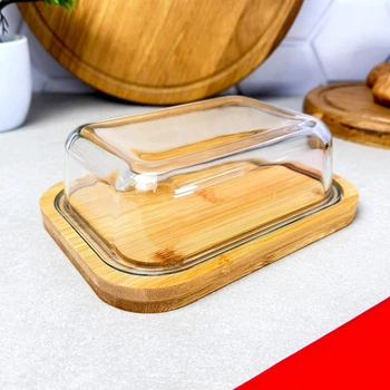 Стеклянная маслёнка на бамбуковом подставке VIVA BAMBOO