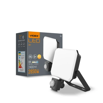 LED прожектор 30W VIDEX 2850Lm безрамочный с датчиком движения 5000K черный IP65 VLE-F3-0305B-S