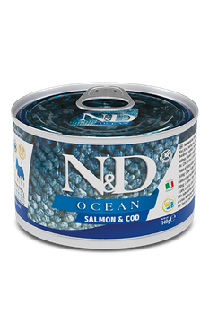 Влажный беззерновой корм Farmina Dog Grain Free N&D Ocean Salmon & Cod Adult Mini для взрослых собак мелких пород с лососем и треской 140 г (арт 178937)