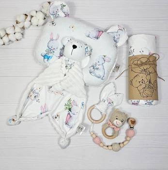 Набор для новорожденного: пеленка, подушка и игрушки a.l.babybox Зайка с мамой Белый