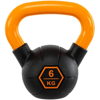 Гиря тренировочная цельная обрезиненная с окрашенной ручкой LiveUp Urethane competition kettlebell UAZE5336-6 6кг (чугун, черный-оранжевый)