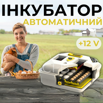 Автоматический инкубатор для цыплят Теплуша ЕВРО ИБ-88 ТЭНовый с питанием 2в1 12в от аккумулятора и 220в с влагомером